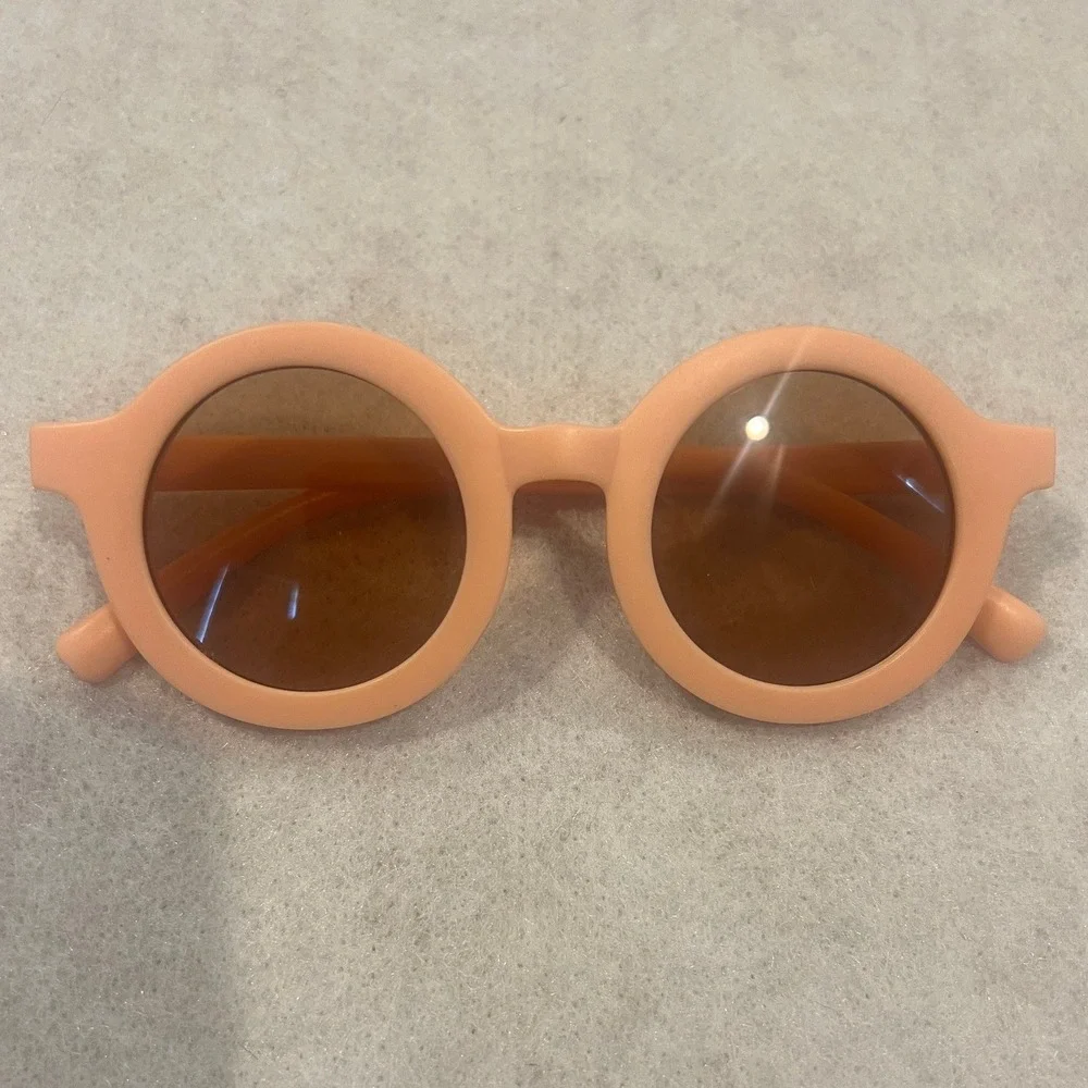 Kids Round Matte Peach Sunglasses Retro Circle Frame Brown Lens Sun Glasses